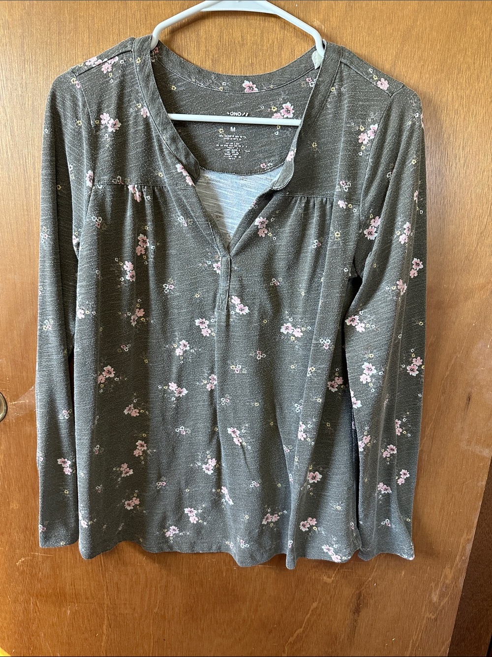 Sonoma Olive Green Long Sleeve Henley with Pink Floral